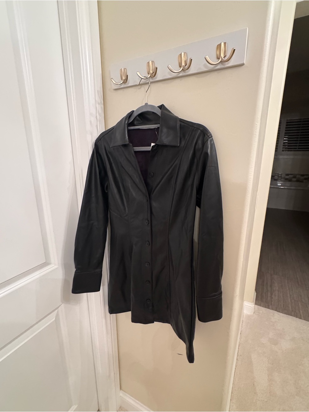 Abercrombie & Fitch Black Faux Leather Mini Shirt Dress Small NWT